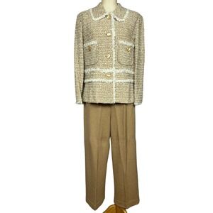 1990s Tan St John Pant Set | 16 | Bust 42 | Waist 34-40 | Vintage